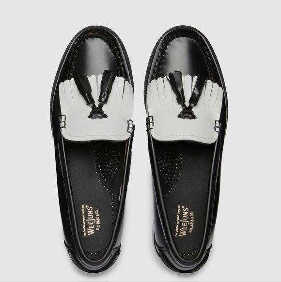 G.H. Bass & Co. Bass Weejuns Black & White Fringe Loafers Size 5 NWT - Picture 10 of 12
